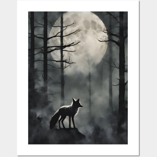 Mysterious Fox in the Foggy Forest Vintage Art Posters and Art